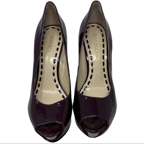 Enzo Angiolini Eatanen Patent Leather Peep Toe Platform Heels Burgundy Size 5.5 - Picture 2 of 13